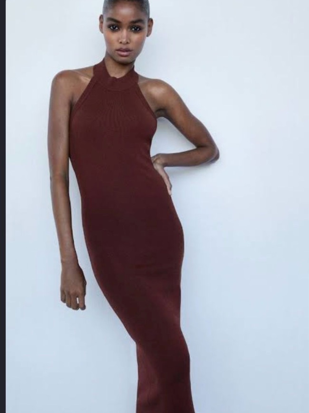 Zara Sleeveless Halter Maxi Dress in Dark Brown